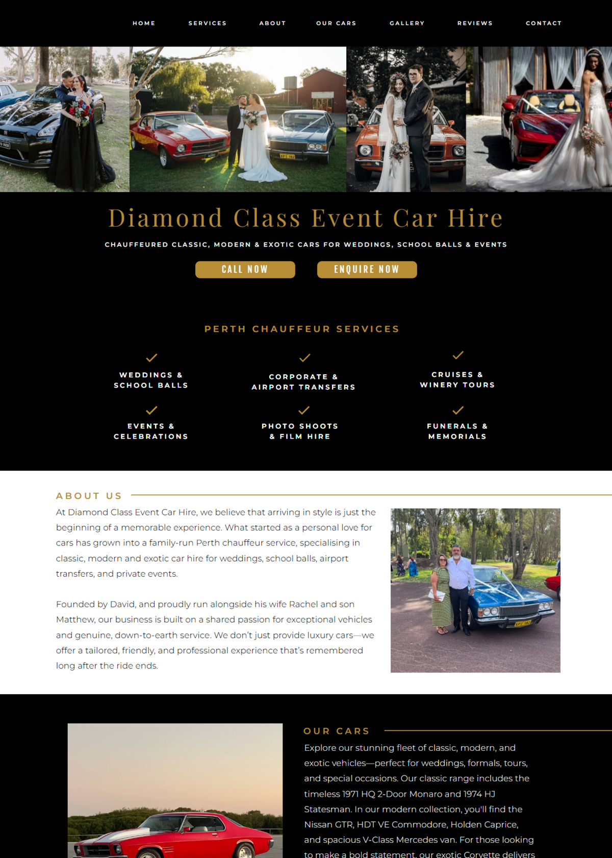 Custom website design for Diamond Class Event Car Hire, created by Karla Jane Web Design.
