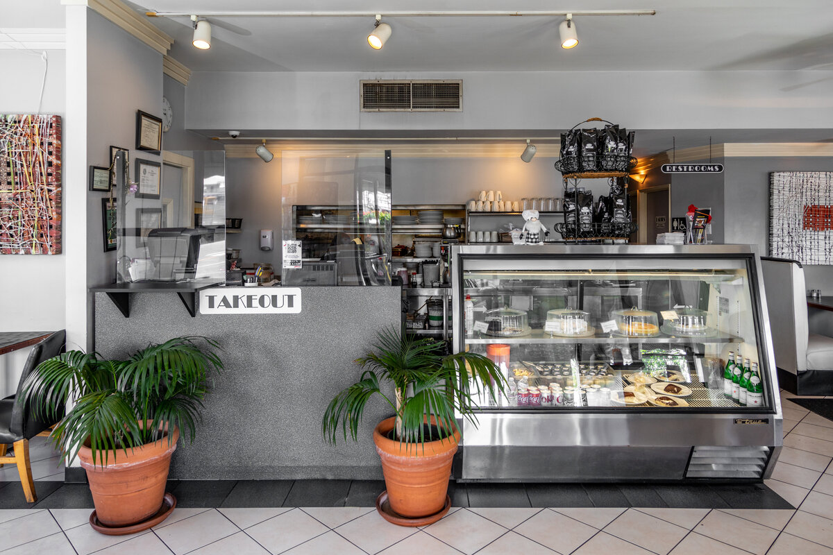 Pie counter at Marco's Grill & Deli located on Maui, Hawaii. Photoed is the carry-out counter.
