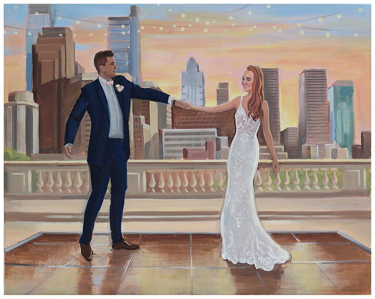 painting with bride and groom