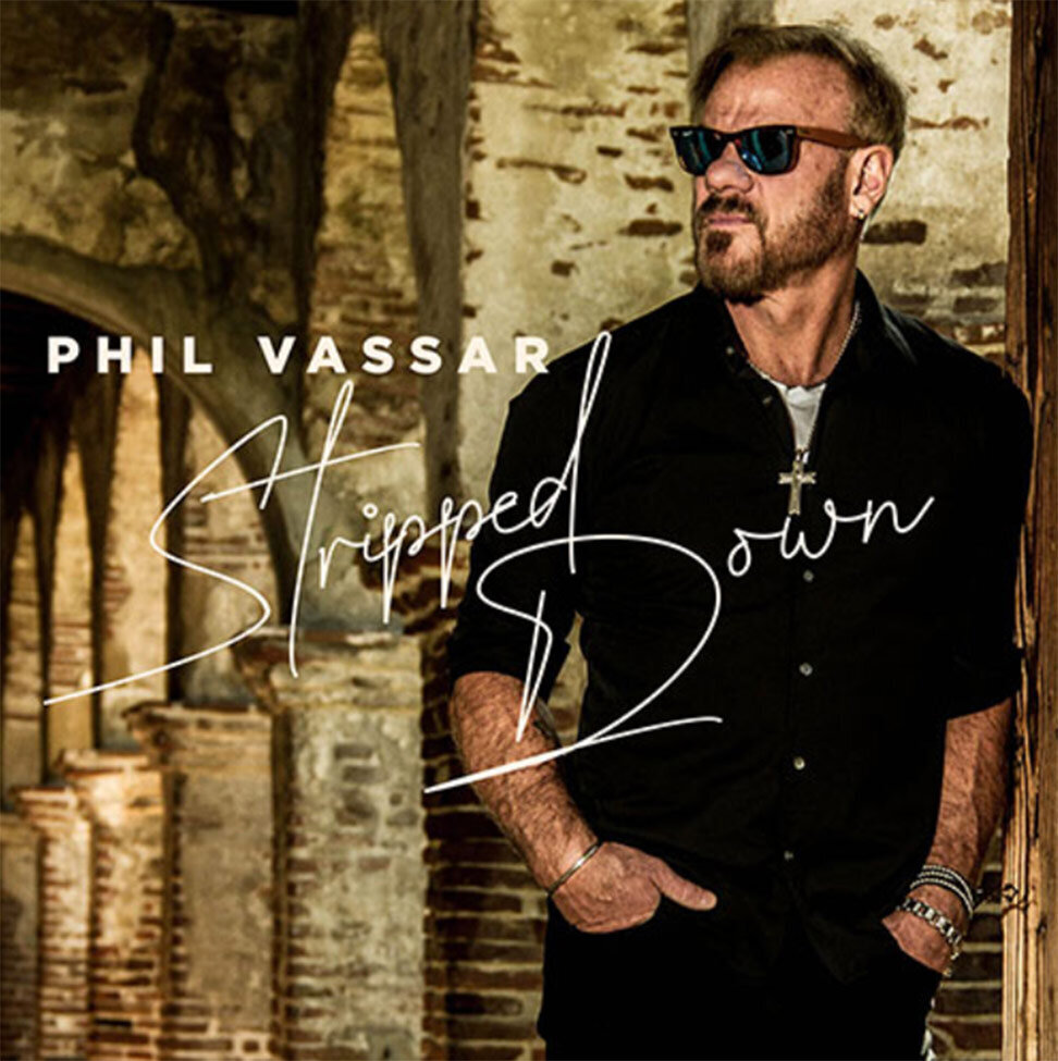 Phil Vassar Album Cover Title Stripped Downleaning against stone pillar at an old Mission in San Juan Capistrano California