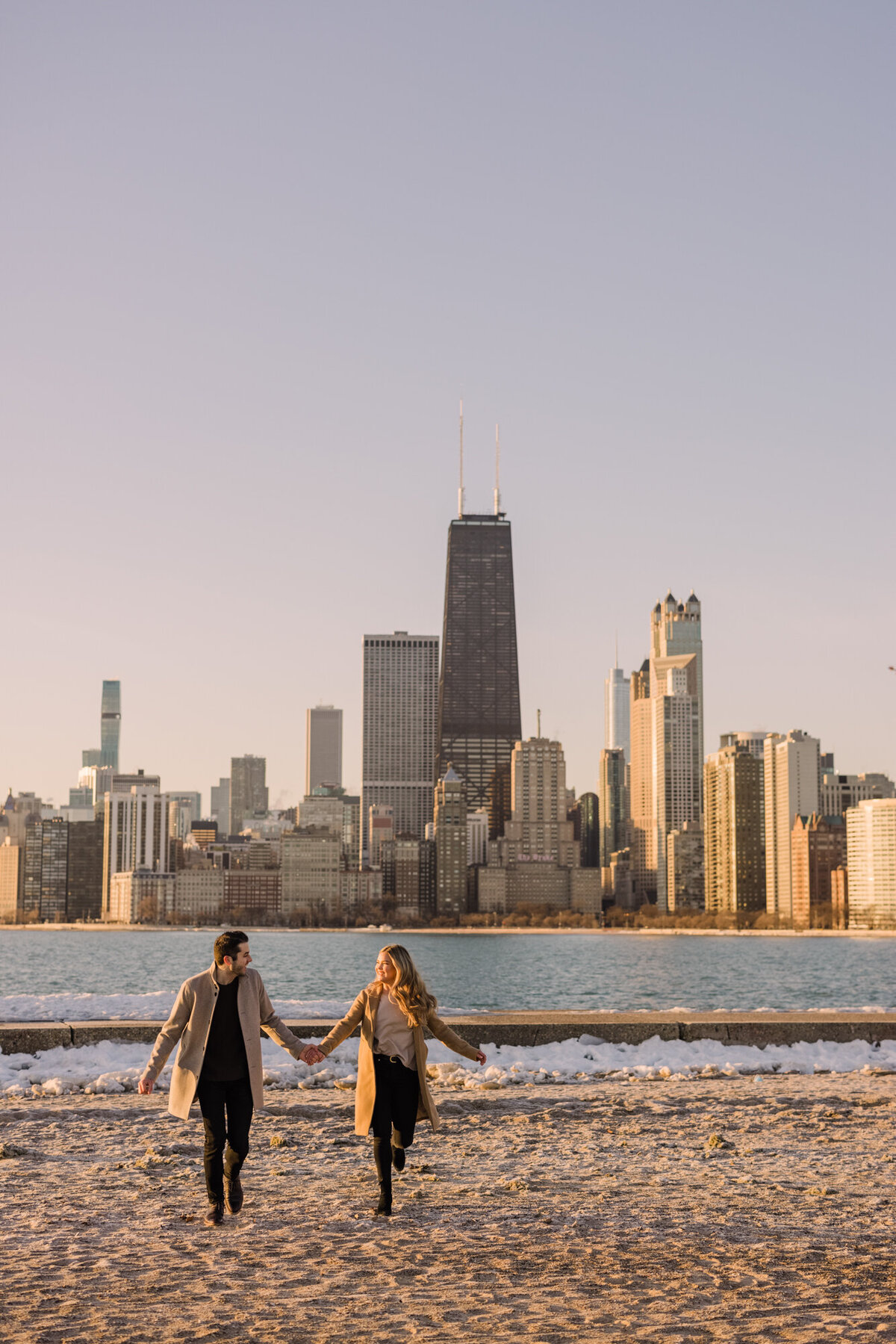A sunrise engagement session at North Avenue Beach