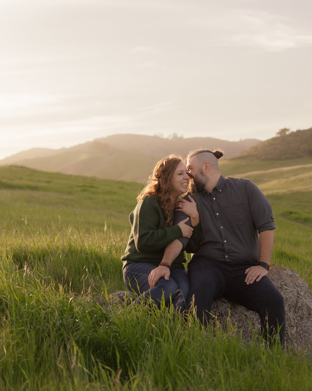 Couples Engagement Photos green field cuddle on the Central Coast in San Luis Obispo 