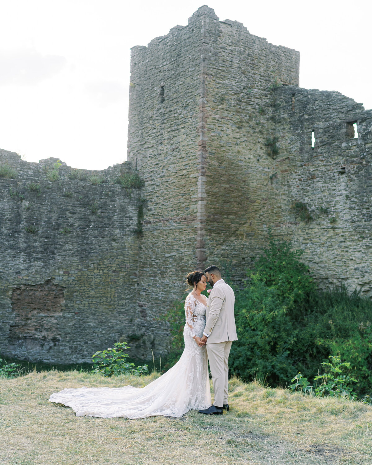 Bride and groom in Shropshire castle wedding