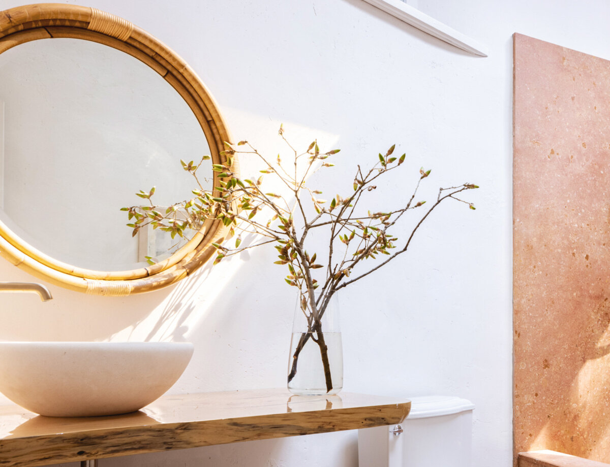 Floating bathroom vanity with vessel sink before and after