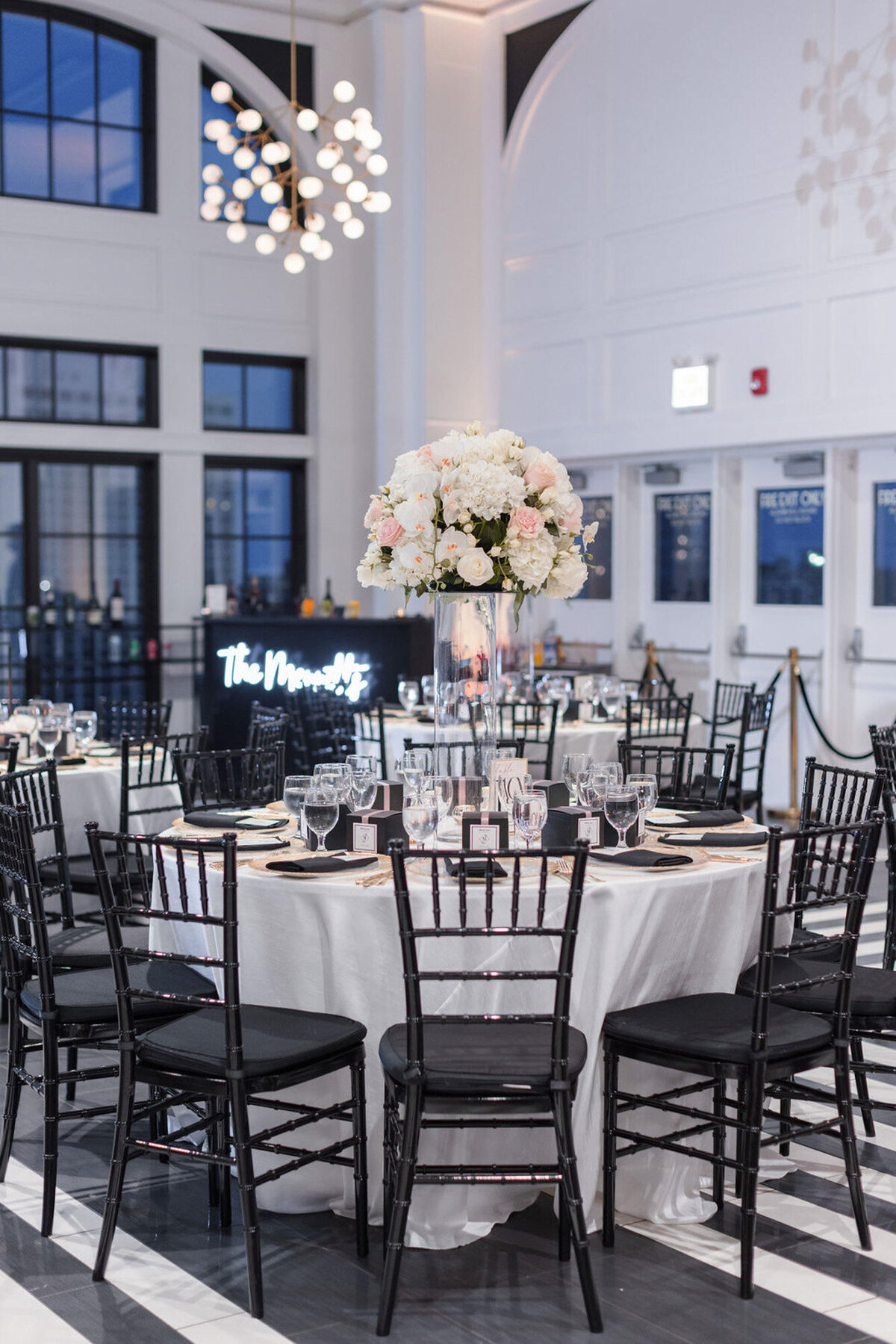 luxury wedding reception layout in black and white