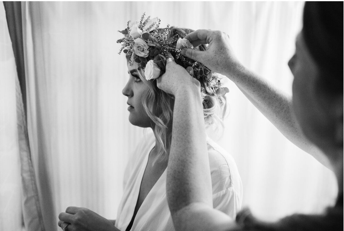 Bride getting hair ready