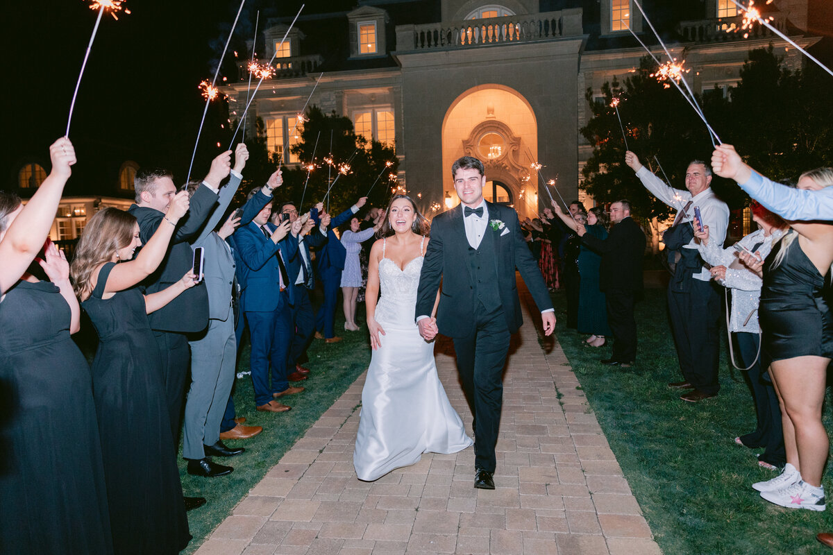 Bride and groom sparkler wedding exit at The Olana, Dallas