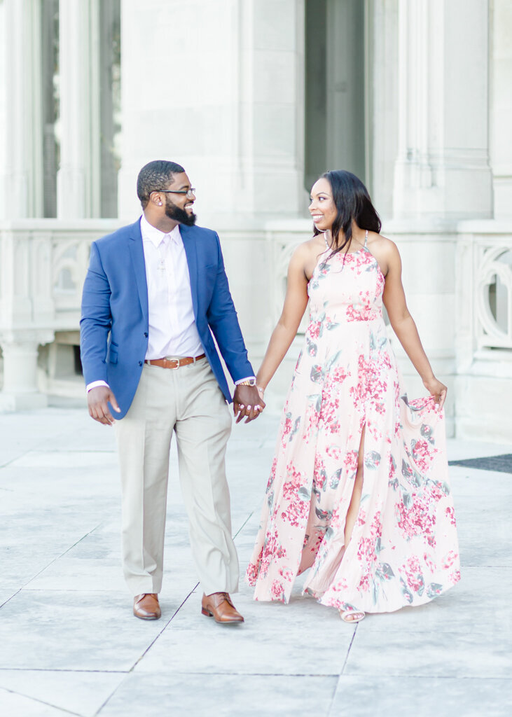 Black couple posing for engagement session at Ochre Court Mansion in Newport RI (4)