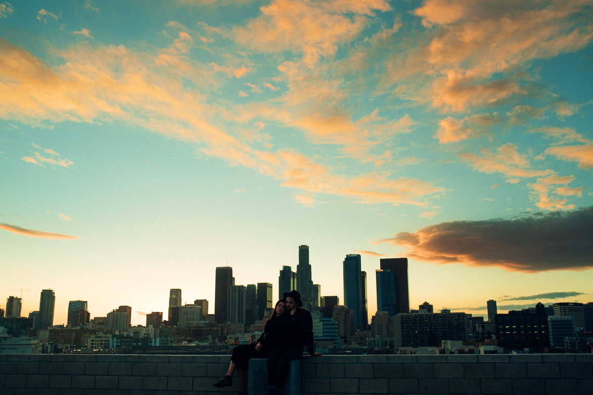 Couple On California Roof After Proposal Photography
