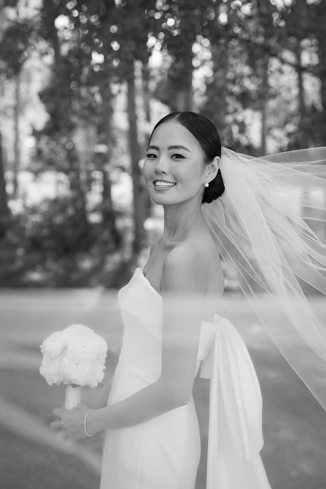 bride with veil in the wind