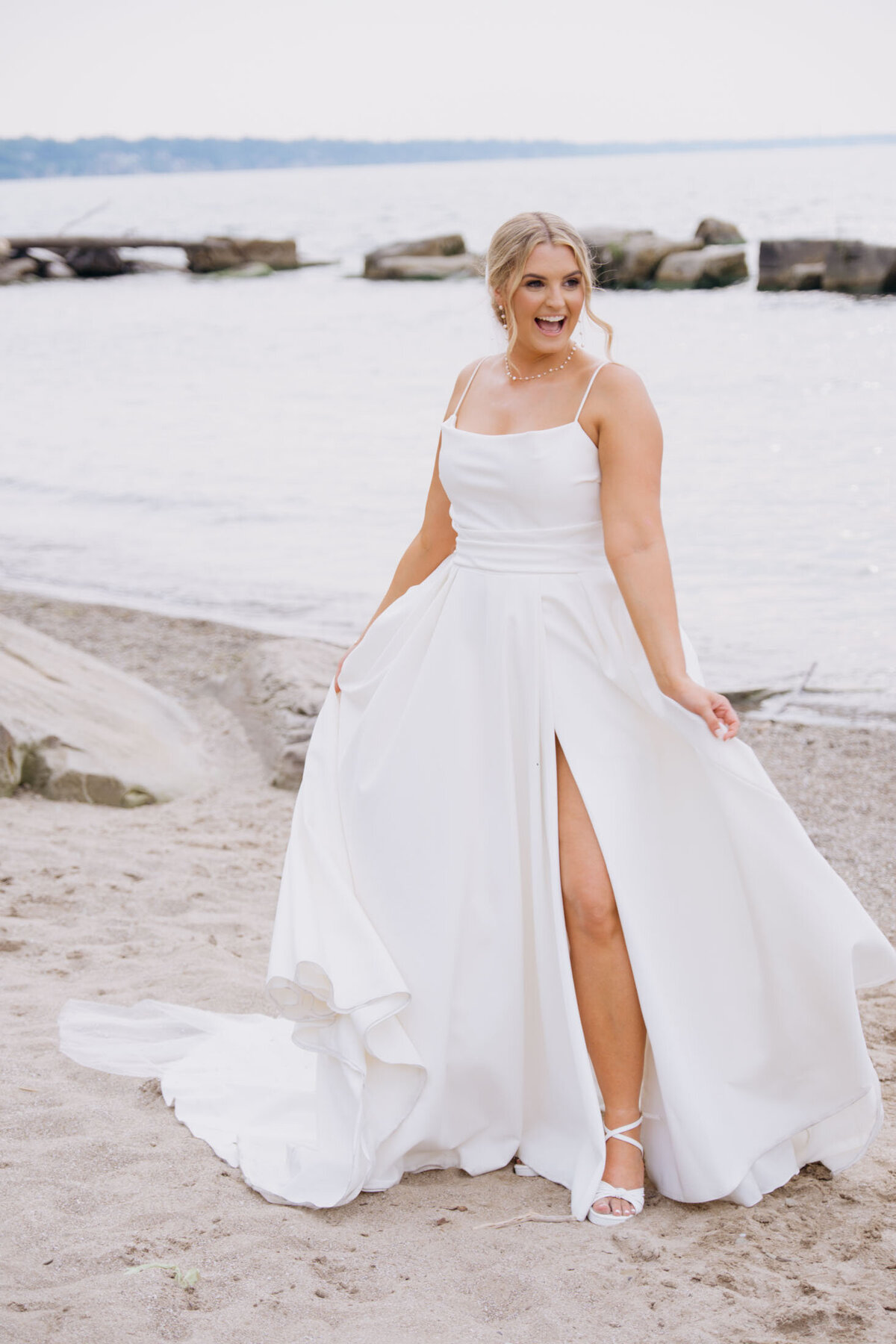 Bride with lake in the background at Cleveland Yachting Club