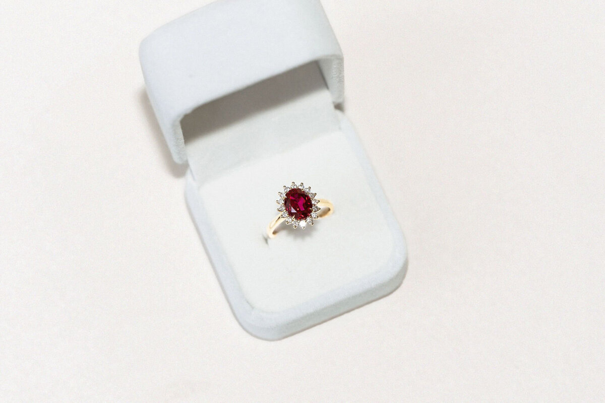 Ruby engagement ring by Ma Folie Gems, romantic and modern wedding jewelry based in Vancouver.  Featured on the Brontë Bride Vendor Guide.