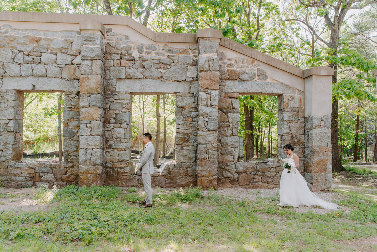 Bride and groom preparing for their first look