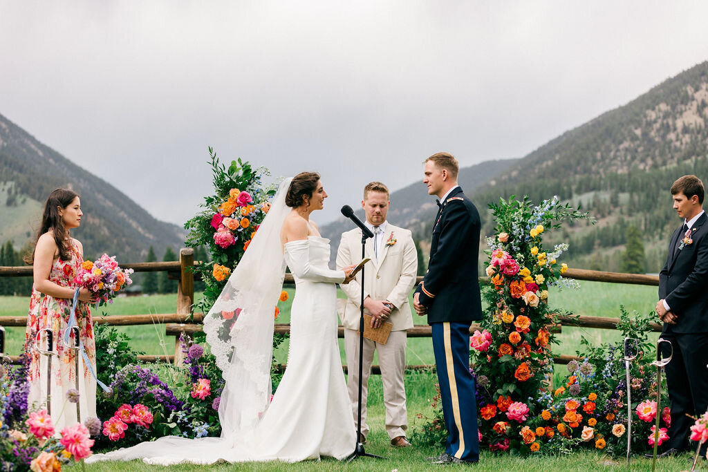 Outdoor wedding ceremony in Big Sky Montana at 320 Guest Ranch