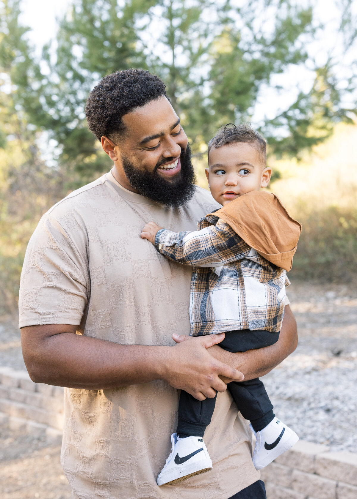 candid fall dad and son photo