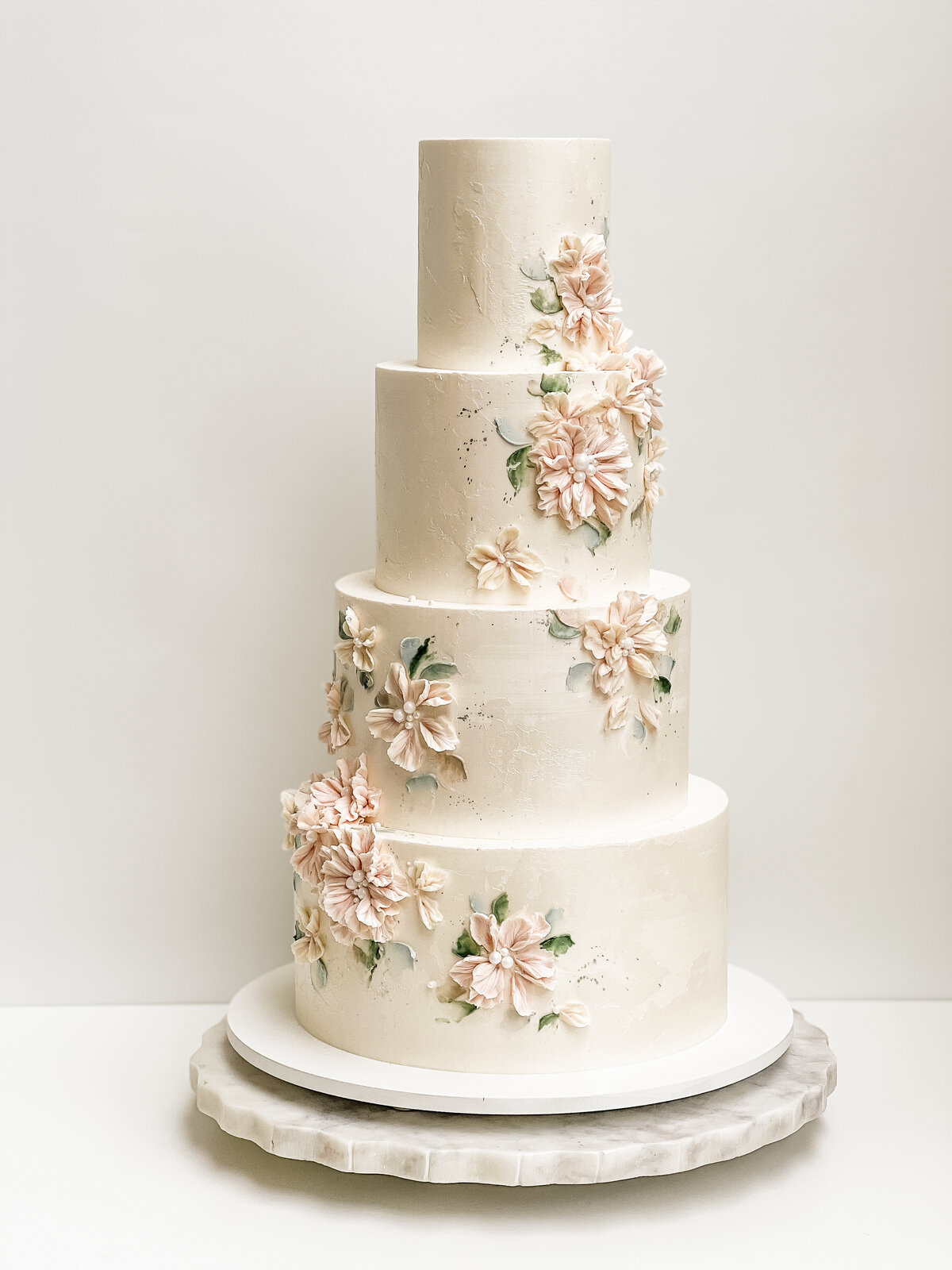 pearlized  buttercream flower wedding cake
