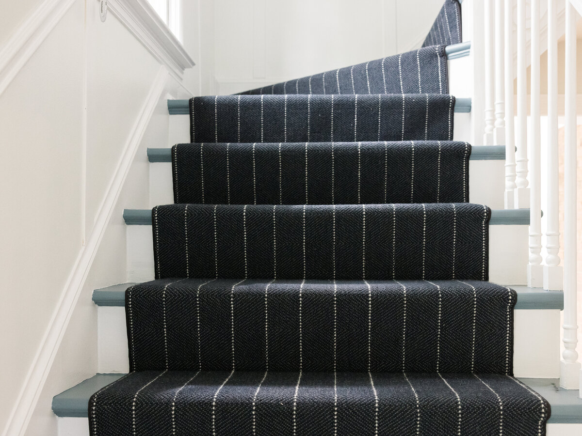 Navy Blue Stair Runner with pin stripes