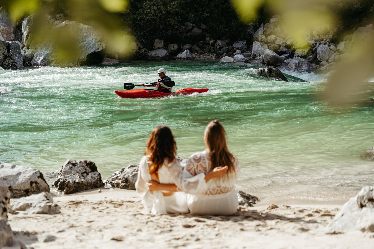 romantic couple in sand Soča Valley