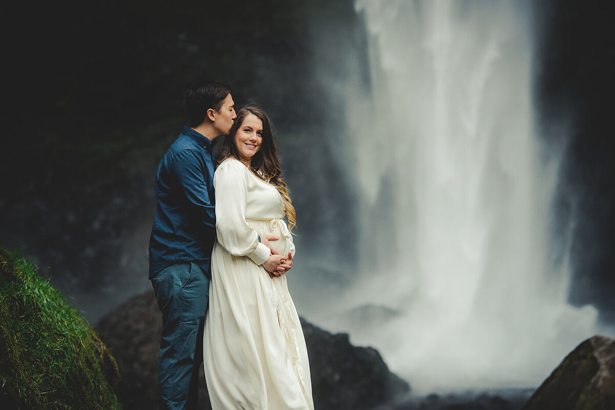 maternity photo with waterfall
