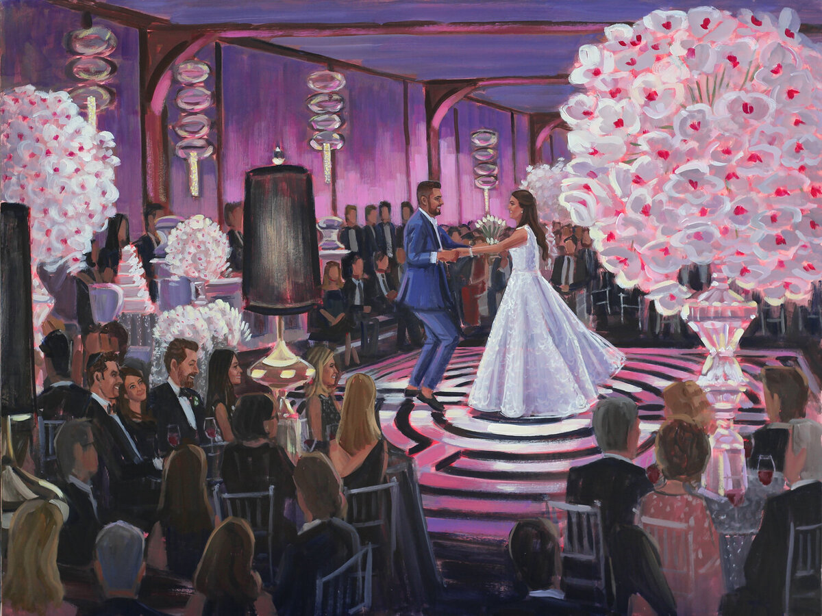luxury ny wedding painting of bride and groom