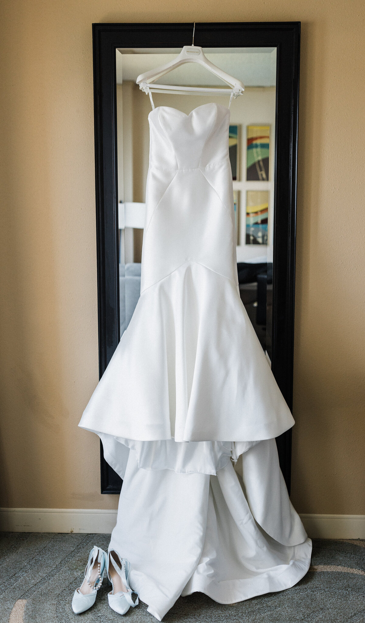 wedding dress hanging