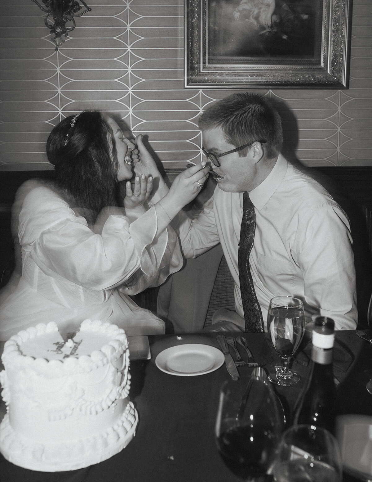 Black and white photo of Cerise and Geoff on their wedding day