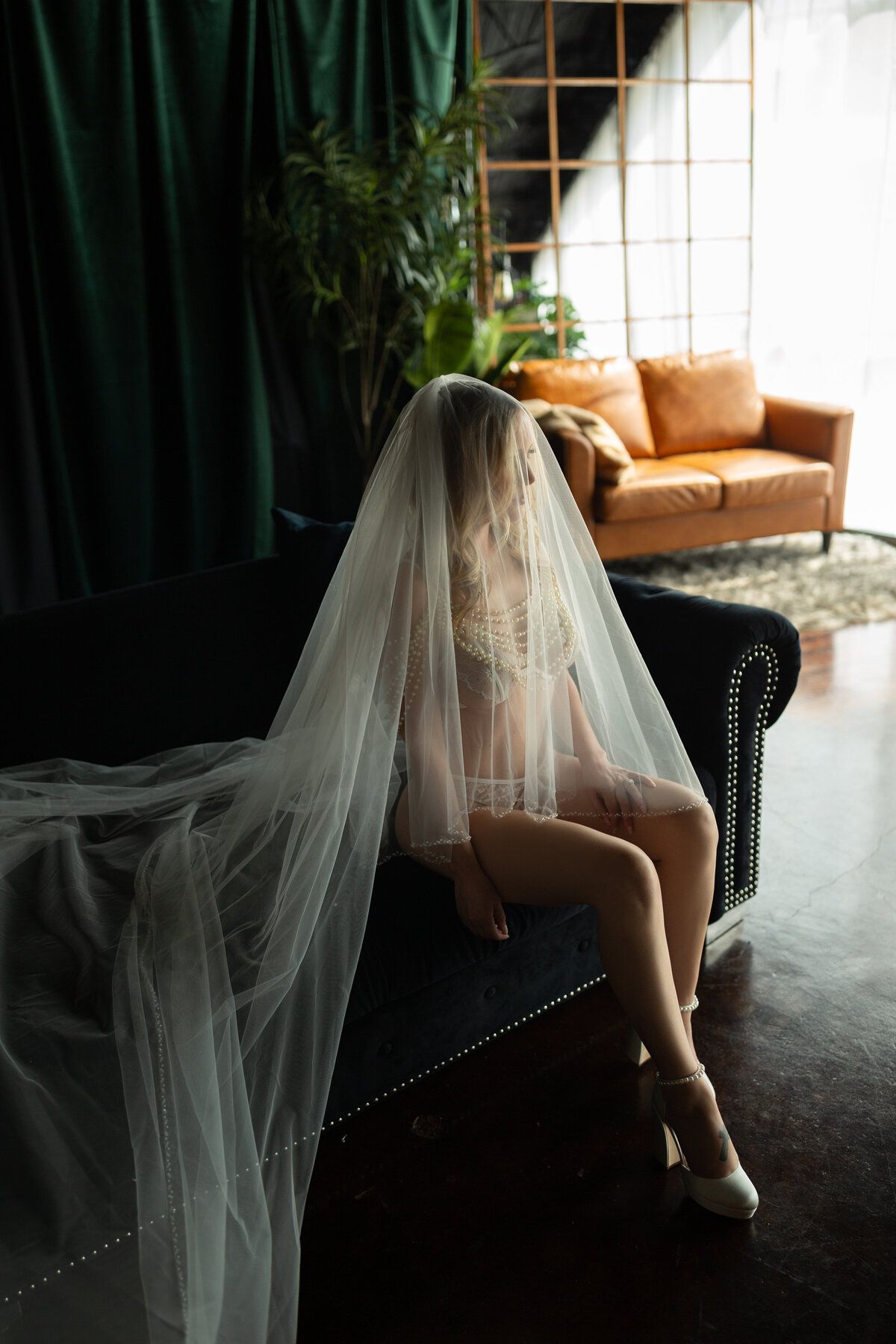 woman wearing long lacy veil