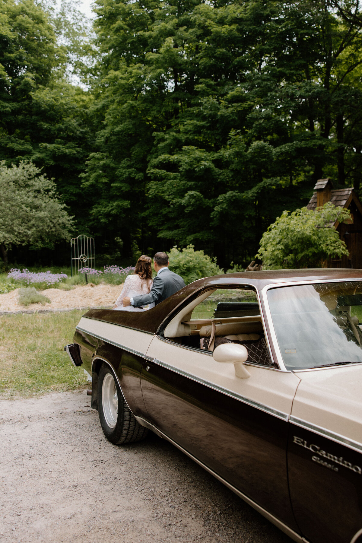 Hidden shot of a bride and groom as they admire the nature together