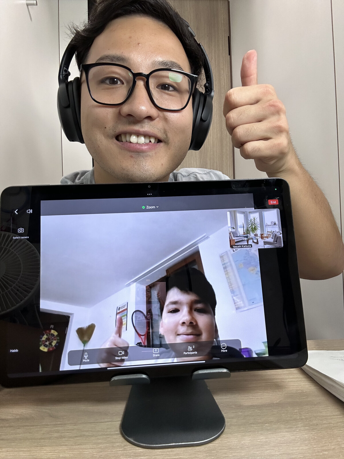Photos of Japan Blend student and Yasushi during their Zoom learning sessions