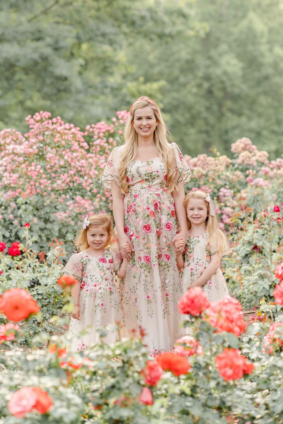 Mom & Daughters in Arlington, Va Rose Garden - Heidi Fam Photography
