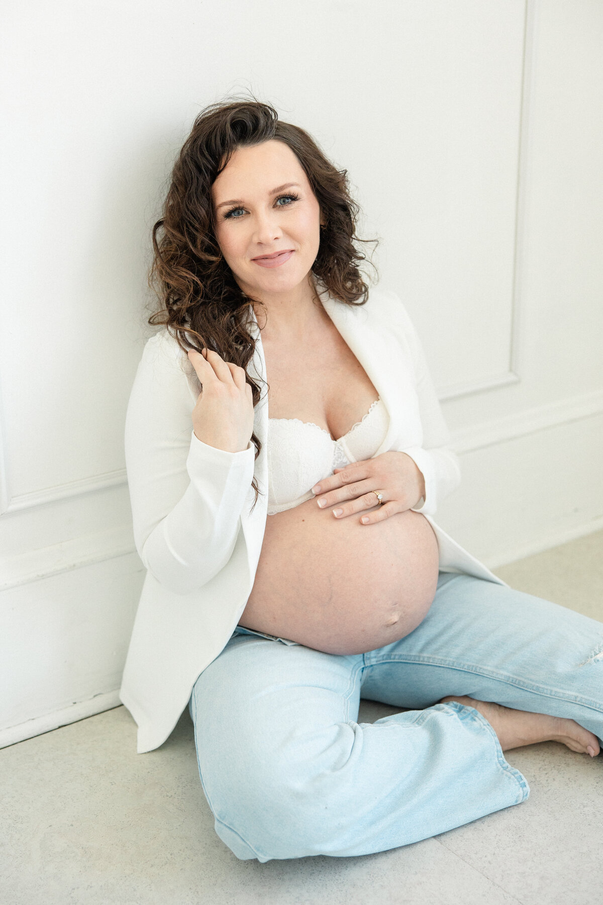 Mom cozied up with her baby bump.
