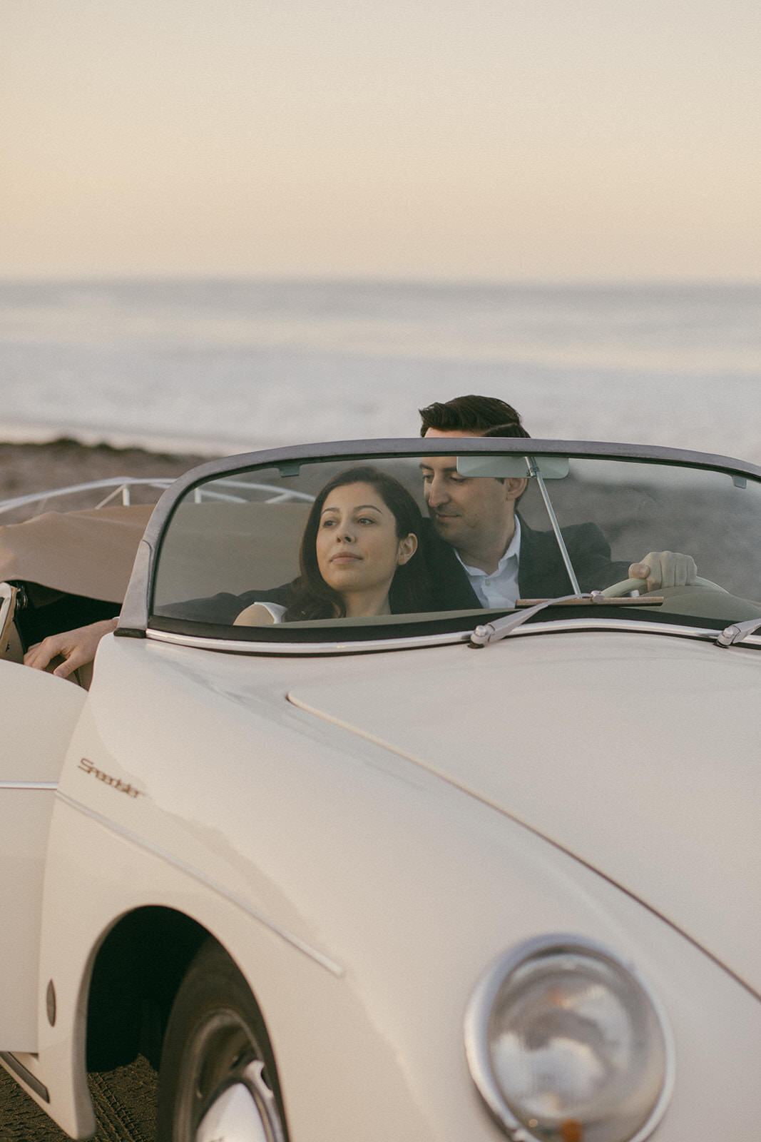 Beach engagement with vintage car Emma Lauren Photos Southern California Wedding Photographer -20