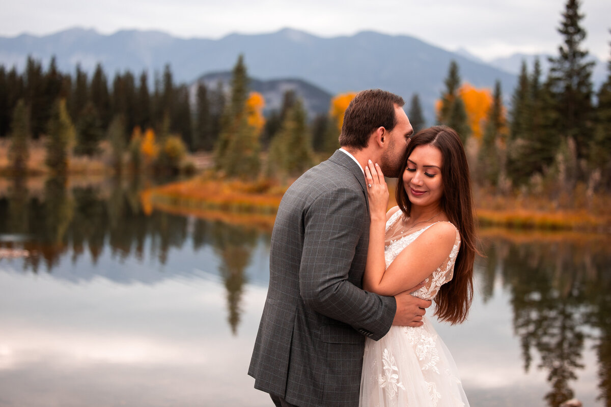 Couple on their wedding day in the Mountains of Yukon