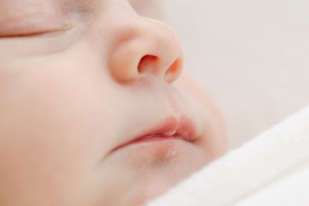 close up of a newborn's face