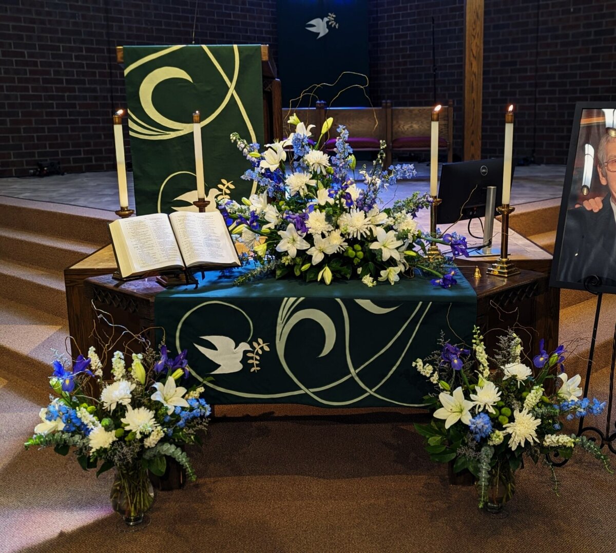 blue and white funeral