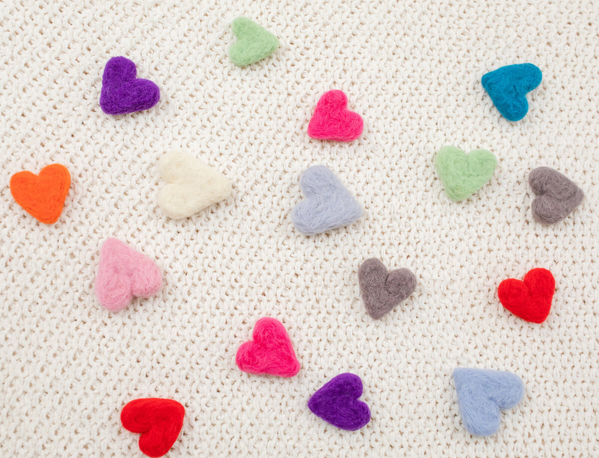 hand made needle felted hearts
