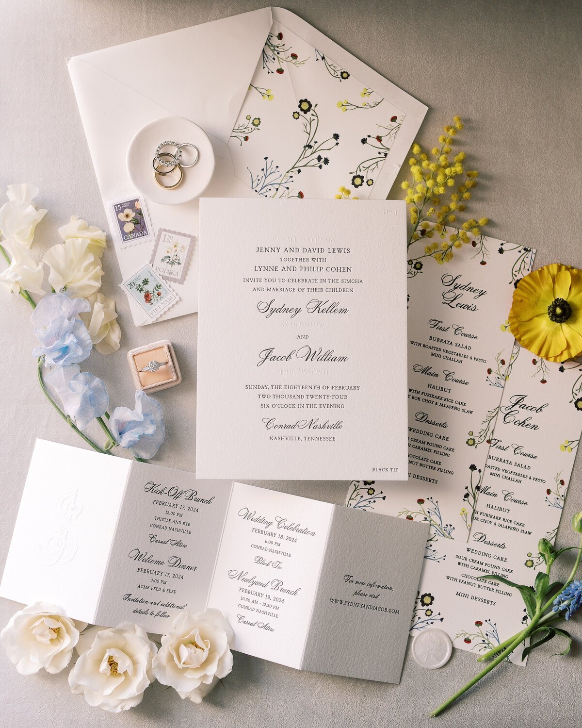 bright floral wedding invitations