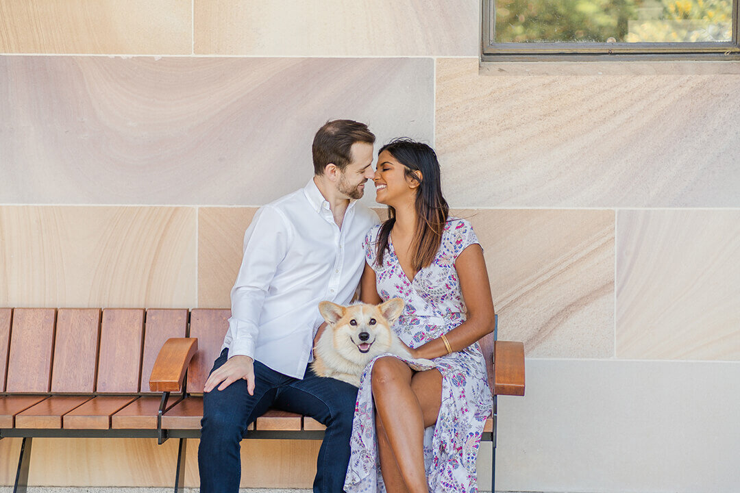engagement photoshoot in brisbane with pet dog at university of queensland