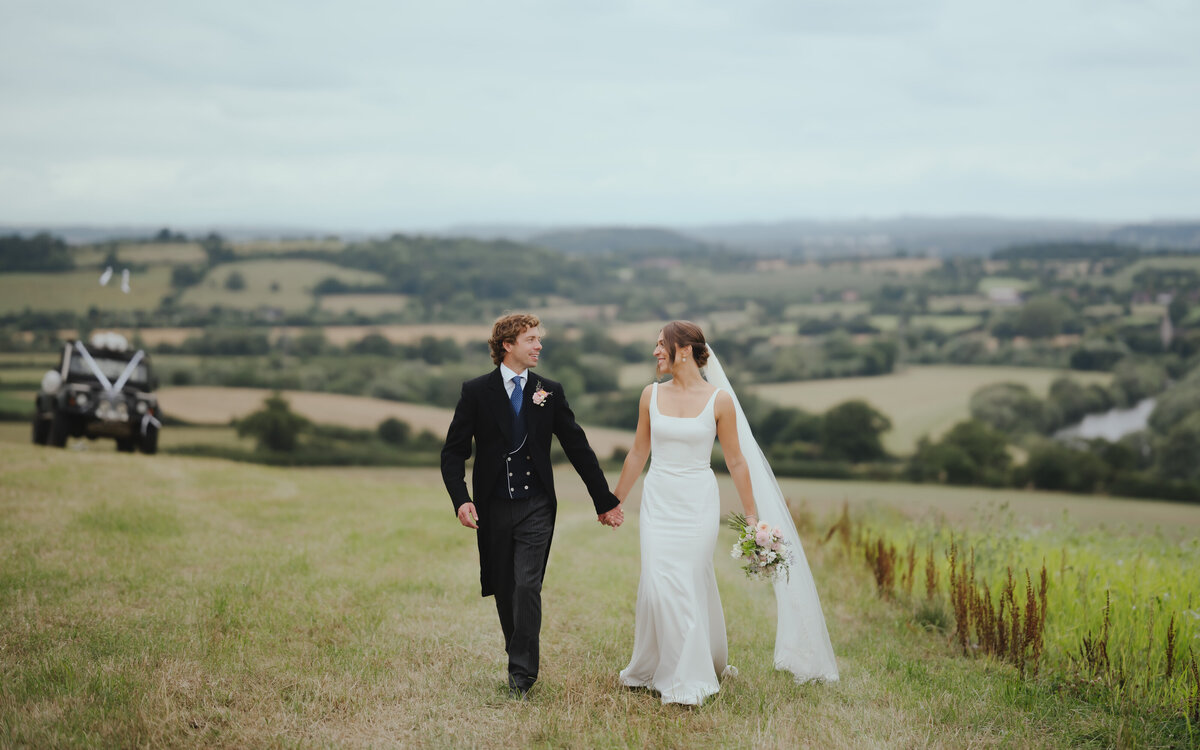 Bride and Groom, golden hour, Cotswold countryside 