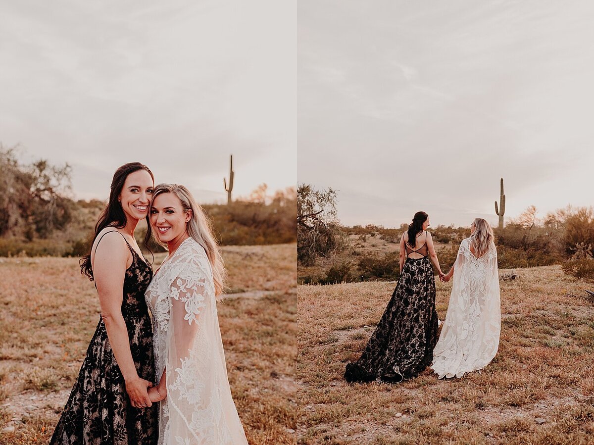 Desert portraits with two brides at The Willow Wedding Venue