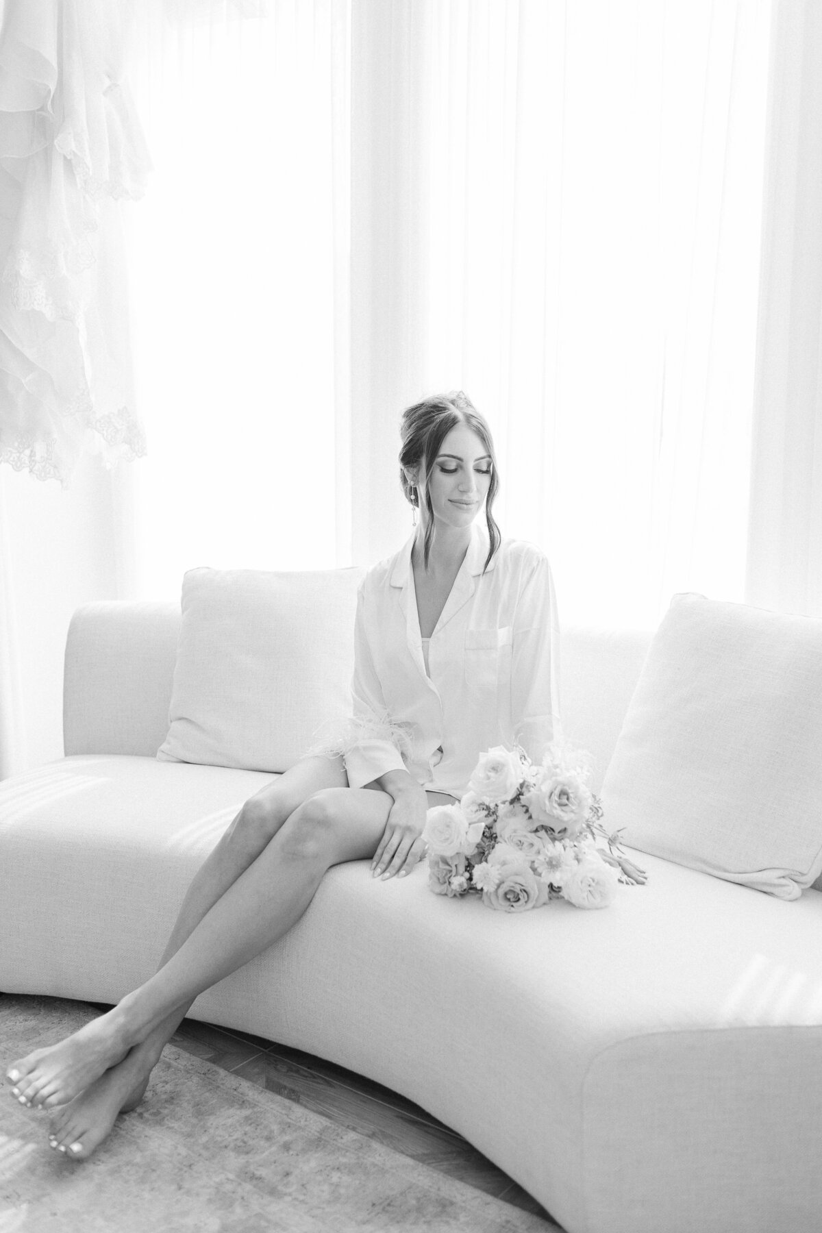 bride sitting on couch