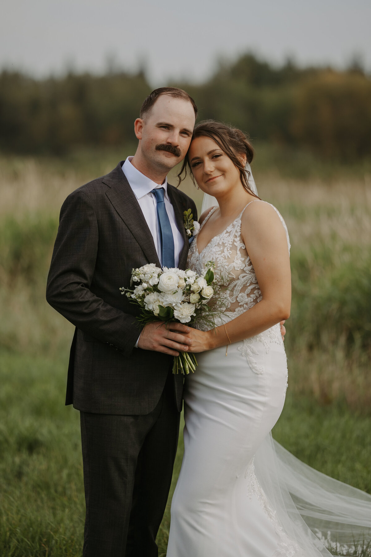 bridal portrait of couple on Alberta wedding day