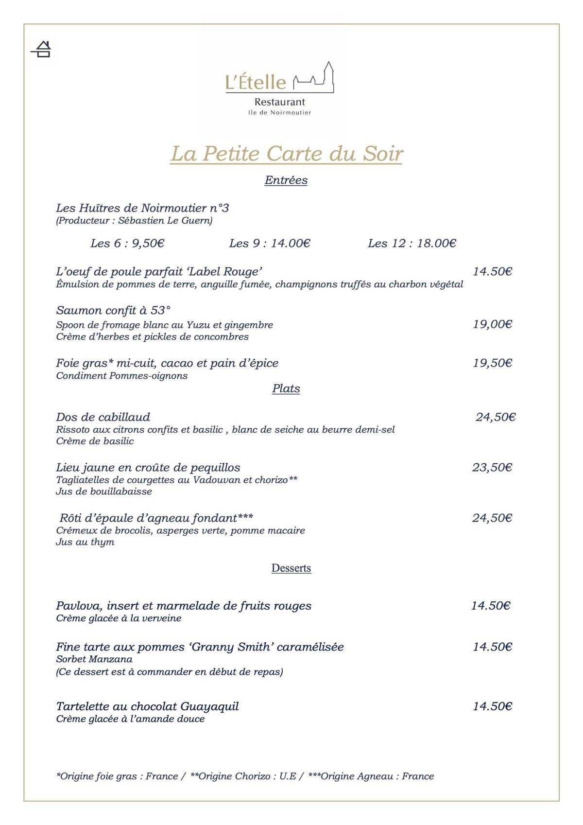la petite carte du soir