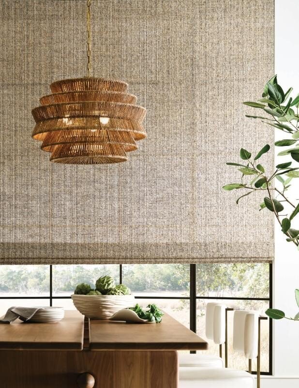 Hartmann & Forbes natural woven shade in a dining room, lifestyle photo