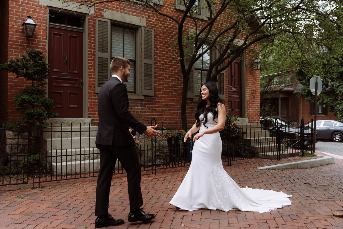 happy couple meeting at destination wedding
