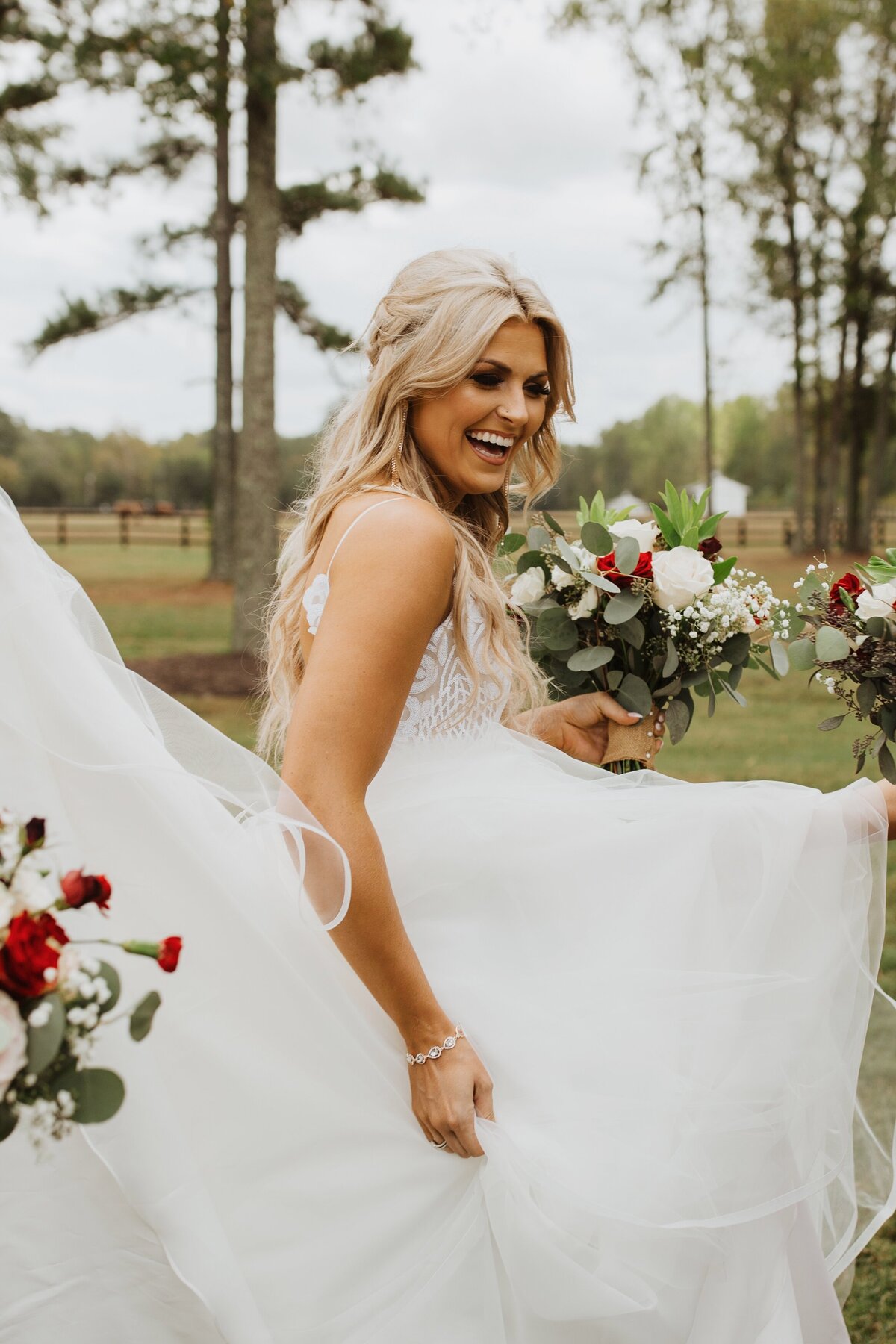 bride walks happily