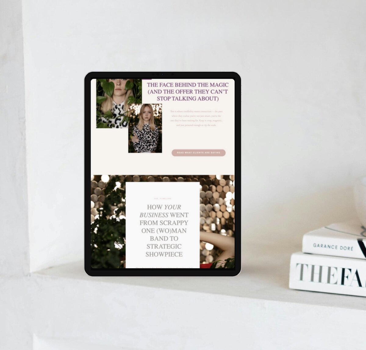 Maison Celeste premium ShowIt sales page template displayed on iPad with soft neutral background — elegant editorial‑grade landing page.