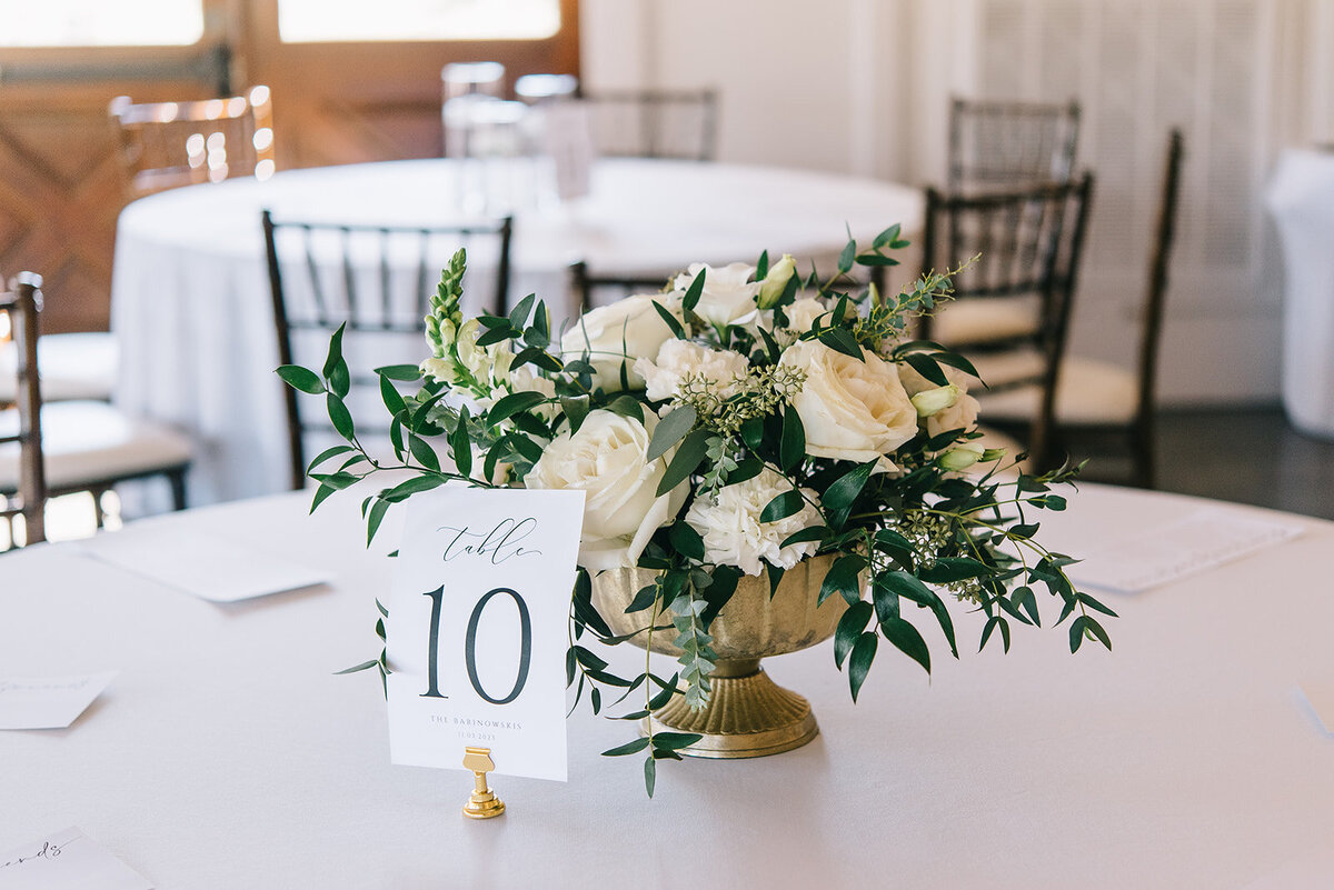 White and green floral arrangements designed by Abby Grace Florals at Saluda SC wedding