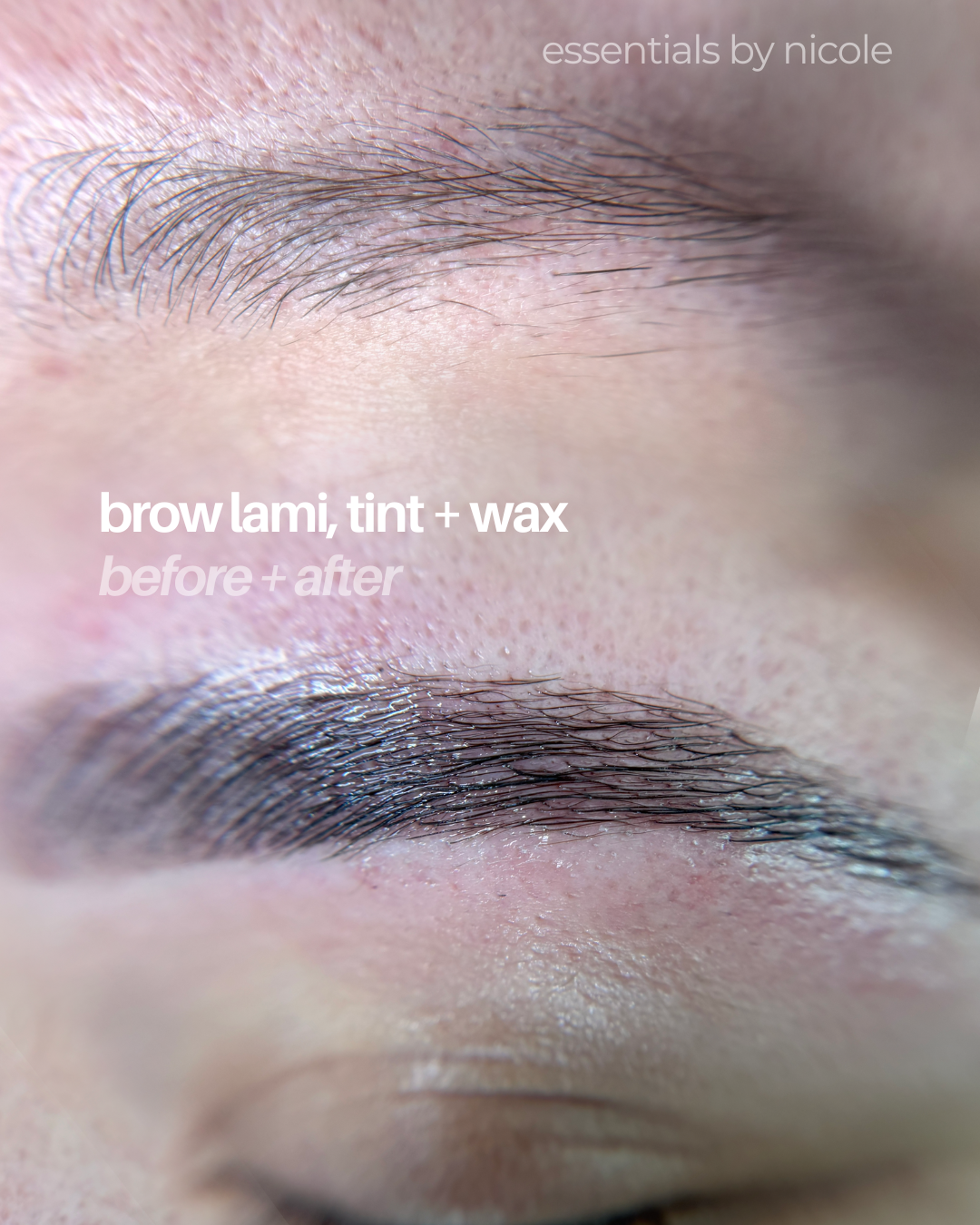 brow lamination and tint on client with light, sparse eyebrows