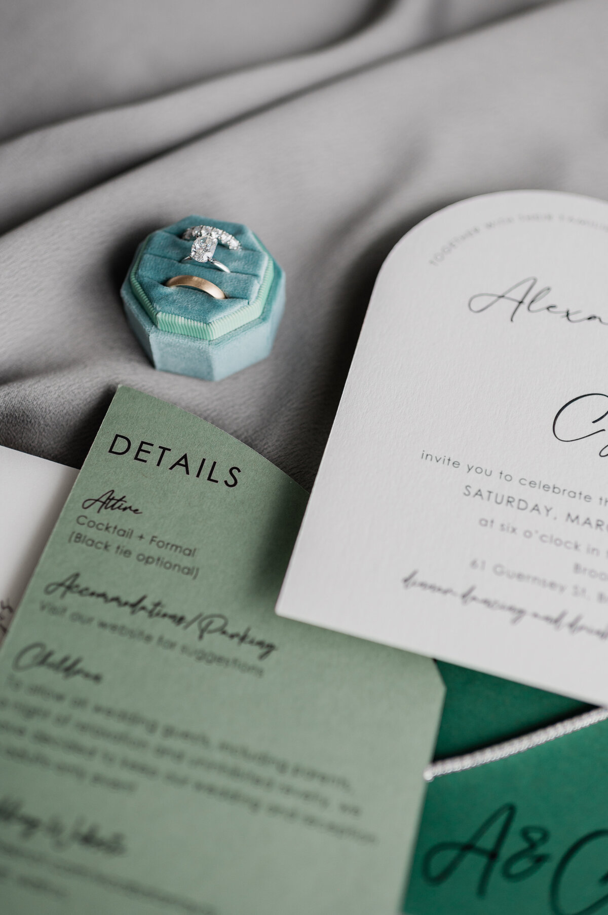 Wedding stationary spread and weddings rings